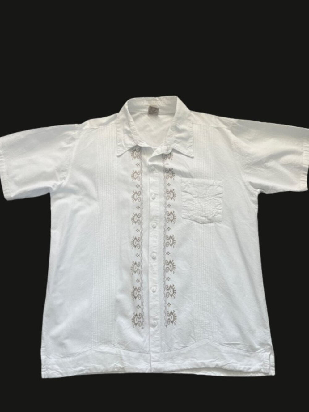 Adis Men's White Embroidered Guayabera Short Sleeve Button Shirt Cotton -Size 40